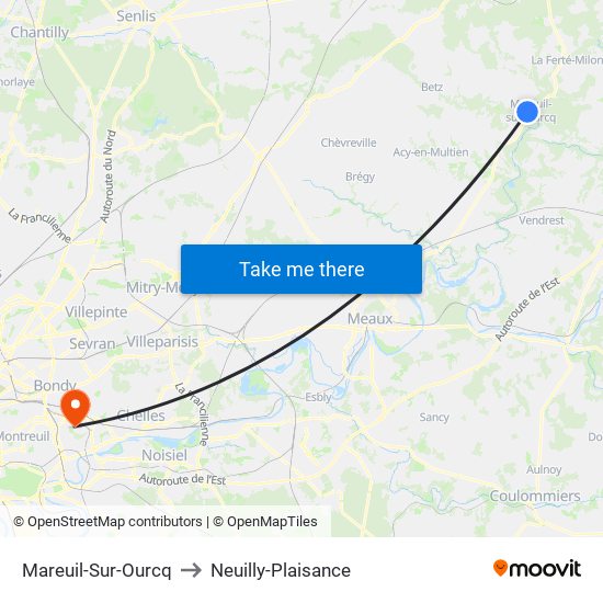 Mareuil-Sur-Ourcq to Neuilly-Plaisance map