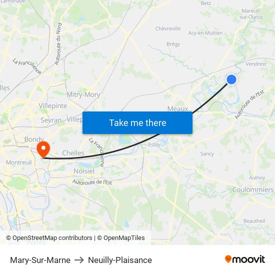 Mary-Sur-Marne to Neuilly-Plaisance map