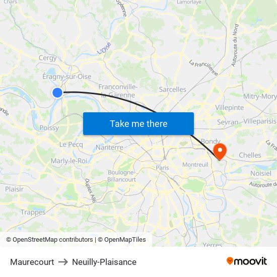 Maurecourt to Neuilly-Plaisance map