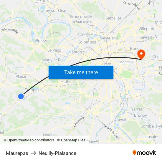 Maurepas to Neuilly-Plaisance map