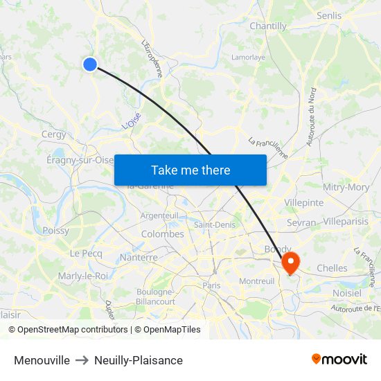 Menouville to Neuilly-Plaisance map