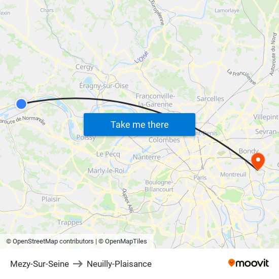 Mezy-Sur-Seine to Neuilly-Plaisance map