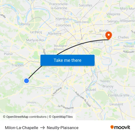 Milon-La-Chapelle to Neuilly-Plaisance map