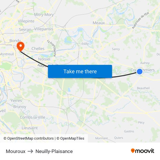 Mouroux to Neuilly-Plaisance map