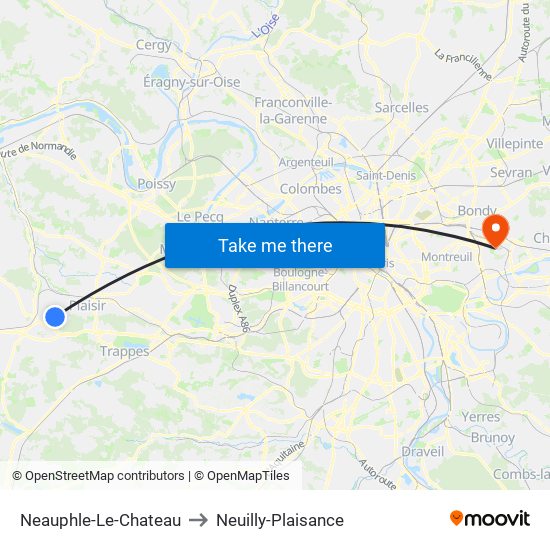 Neauphle-Le-Chateau to Neuilly-Plaisance map
