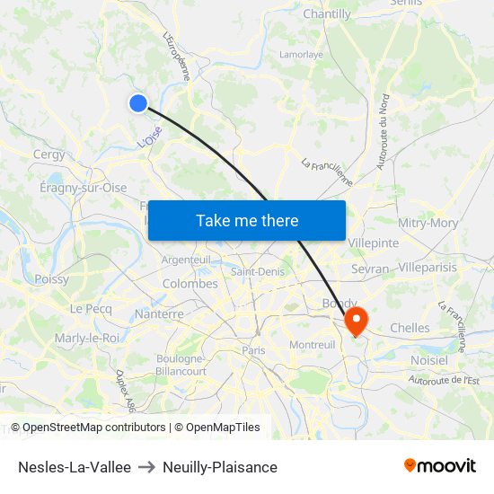 Nesles-La-Vallee to Neuilly-Plaisance map