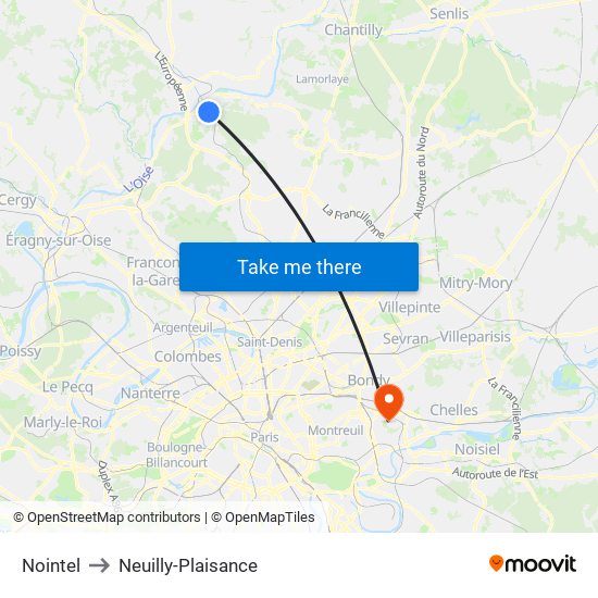 Nointel to Neuilly-Plaisance map