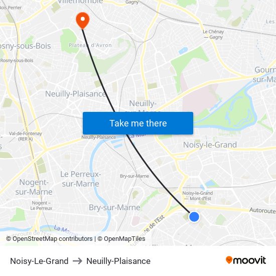 Noisy-Le-Grand to Neuilly-Plaisance map