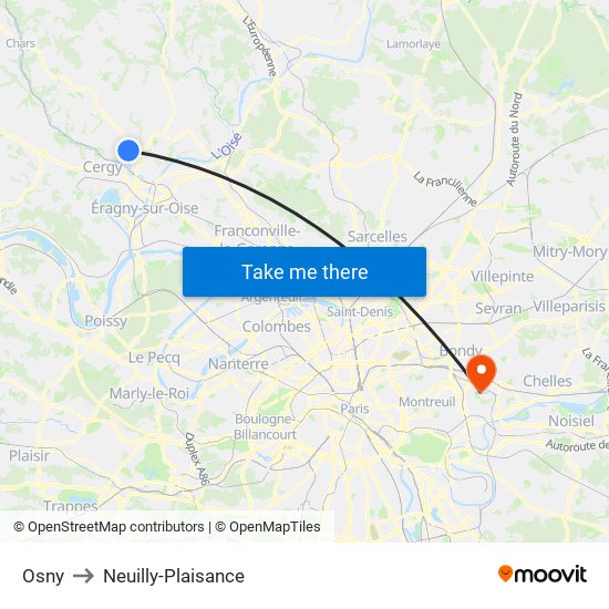 Osny to Neuilly-Plaisance map