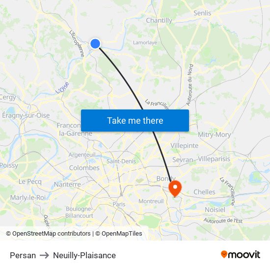 Persan to Neuilly-Plaisance map