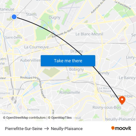 Pierrefitte-Sur-Seine to Neuilly-Plaisance map