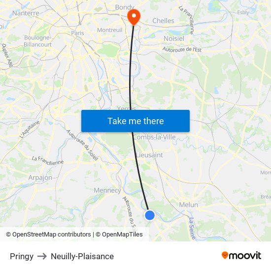 Pringy to Neuilly-Plaisance map