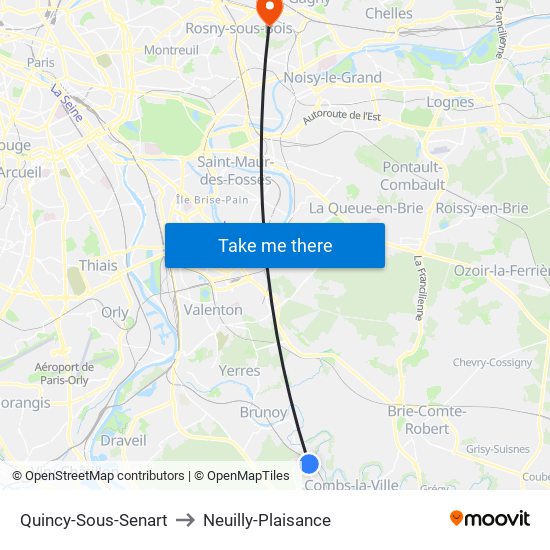 Quincy-Sous-Senart to Neuilly-Plaisance map