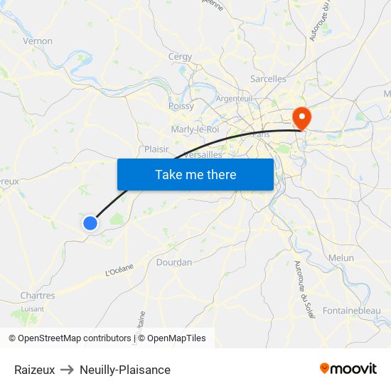 Raizeux to Neuilly-Plaisance map