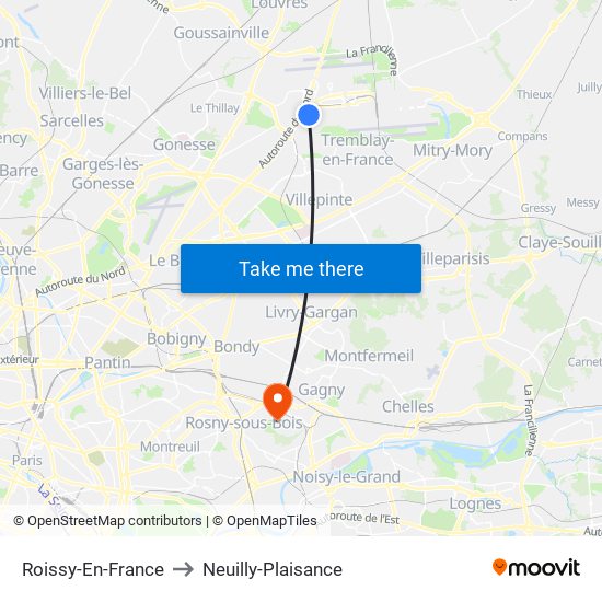 Roissy-En-France to Neuilly-Plaisance map