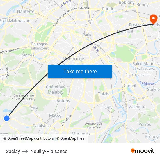 Saclay to Neuilly-Plaisance map
