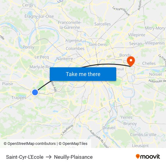 Saint-Cyr-L'Ecole to Neuilly-Plaisance map