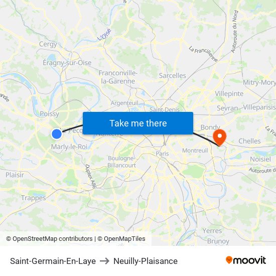 Saint-Germain-En-Laye to Neuilly-Plaisance map