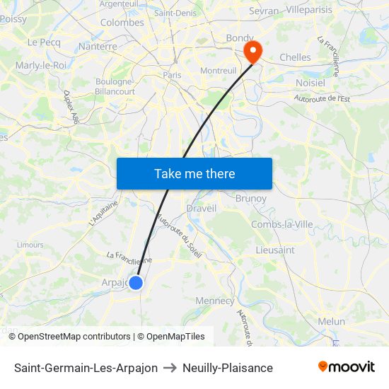 Saint-Germain-Les-Arpajon to Neuilly-Plaisance map