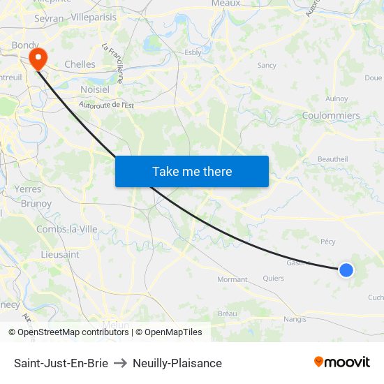 Saint-Just-En-Brie to Neuilly-Plaisance map