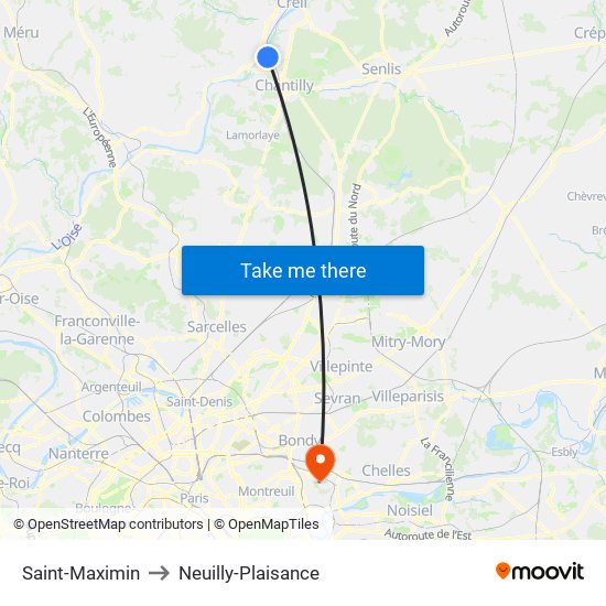 Saint-Maximin to Neuilly-Plaisance map