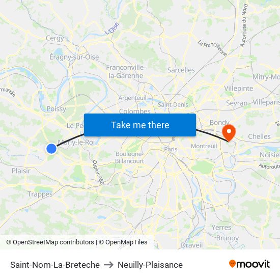 Saint-Nom-La-Breteche to Neuilly-Plaisance map