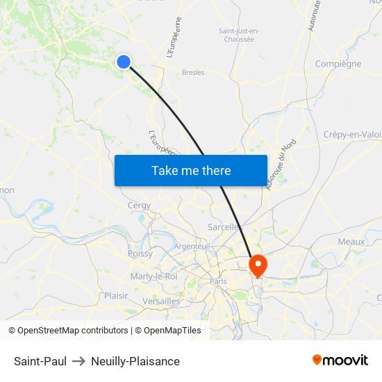 Saint-Paul to Neuilly-Plaisance map