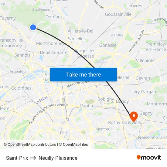 Saint-Prix to Neuilly-Plaisance map