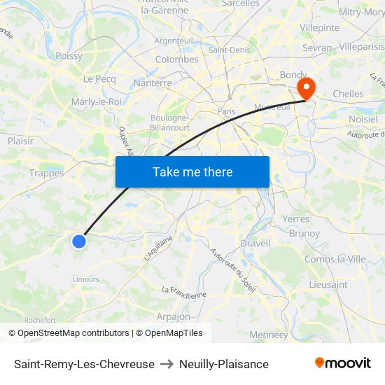 Saint-Remy-Les-Chevreuse to Neuilly-Plaisance map