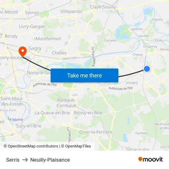 Serris to Neuilly-Plaisance map