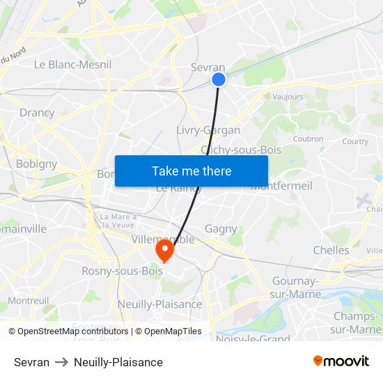 Sevran to Neuilly-Plaisance map