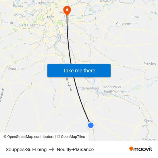 Souppes-Sur-Loing to Neuilly-Plaisance map