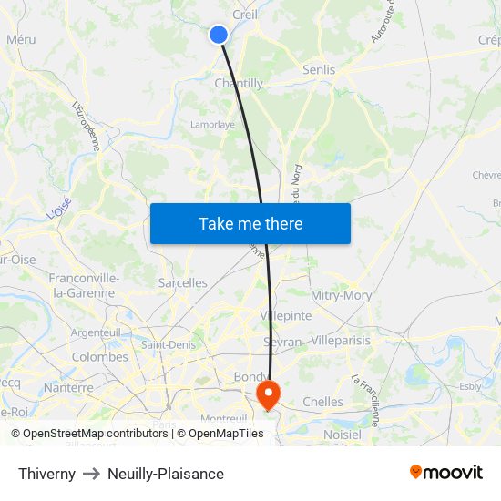 Thiverny to Neuilly-Plaisance map