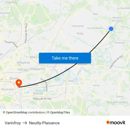 Varinfroy to Neuilly-Plaisance map
