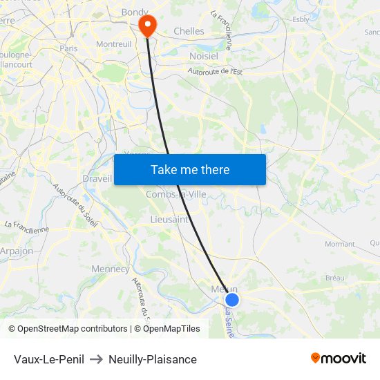 Vaux-Le-Penil to Neuilly-Plaisance map