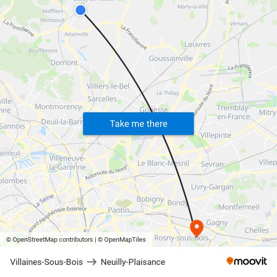 Villaines-Sous-Bois to Neuilly-Plaisance map