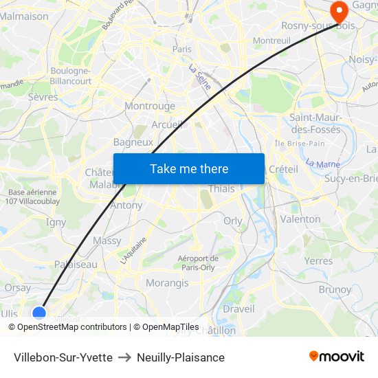 Villebon-Sur-Yvette to Neuilly-Plaisance map