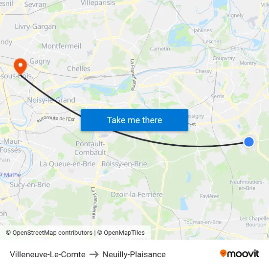 Villeneuve-Le-Comte to Neuilly-Plaisance map