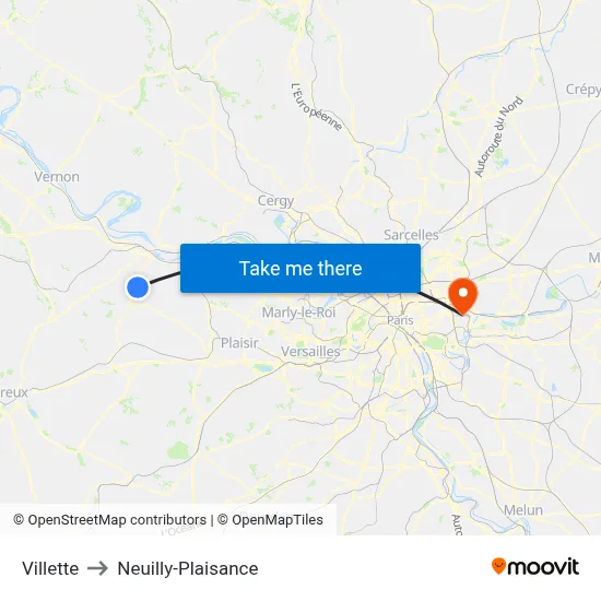 Villette to Neuilly-Plaisance map