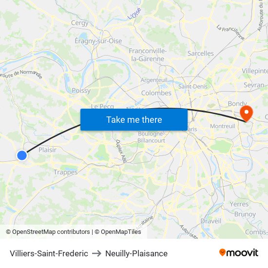 Villiers-Saint-Frederic to Neuilly-Plaisance map