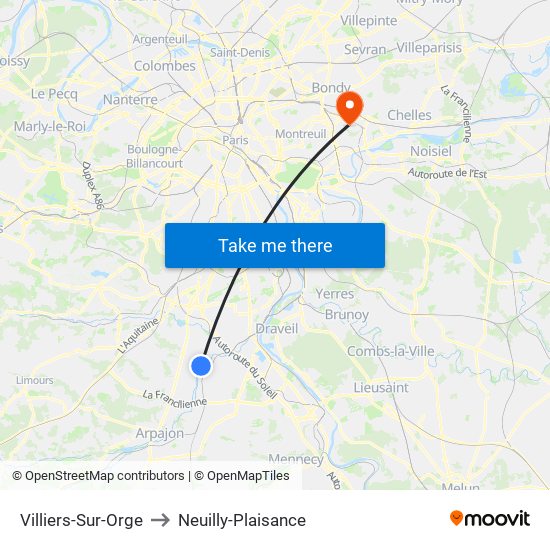 Villiers-Sur-Orge to Neuilly-Plaisance map