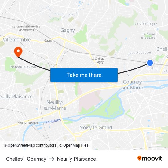 Chelles - Gournay to Neuilly-Plaisance map