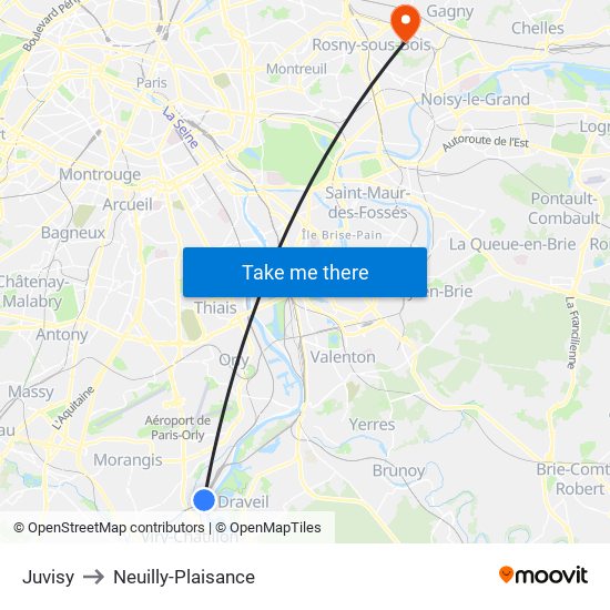 Juvisy to Neuilly-Plaisance map