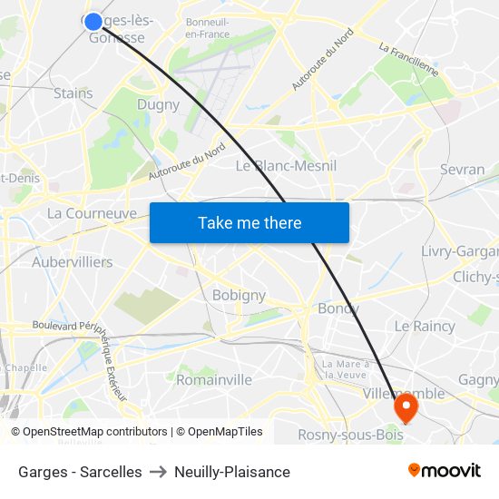 Garges - Sarcelles to Neuilly-Plaisance map