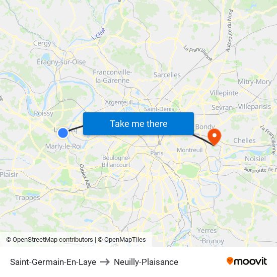 Saint-Germain-En-Laye to Neuilly-Plaisance map