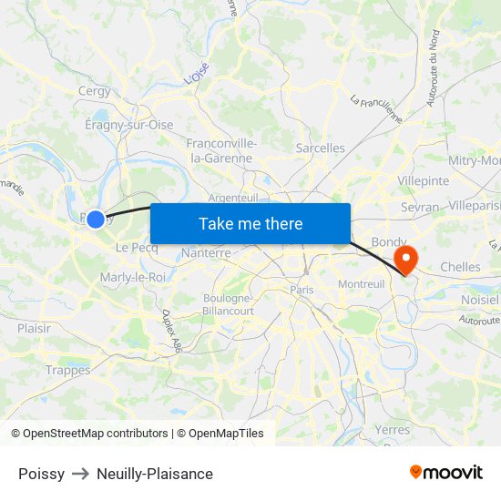 Poissy to Neuilly-Plaisance map