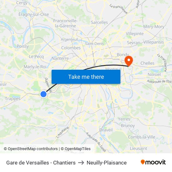 Gare de Versailles - Chantiers to Neuilly-Plaisance map