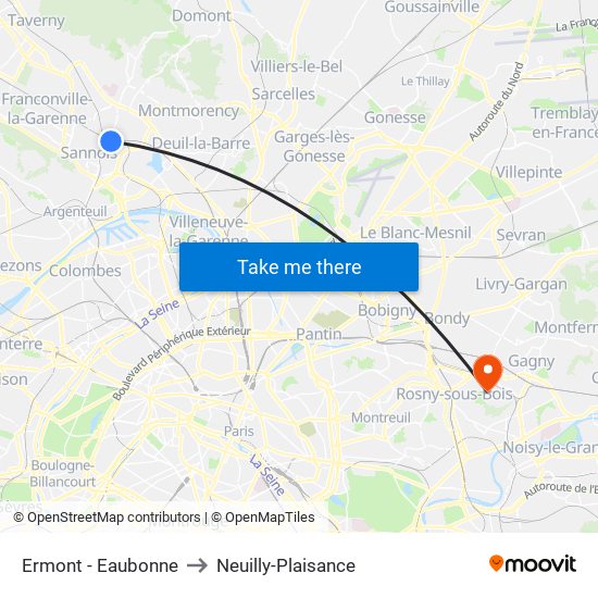 Ermont - Eaubonne to Neuilly-Plaisance map