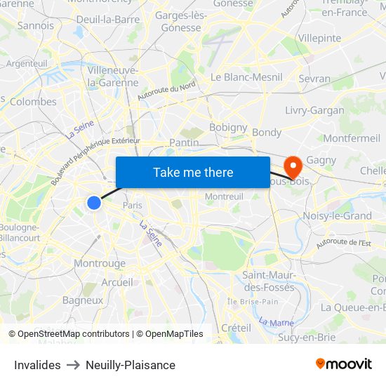 Invalides to Neuilly-Plaisance map