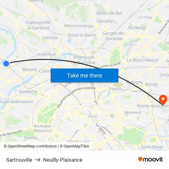 Sartrouville to Neuilly-Plaisance map